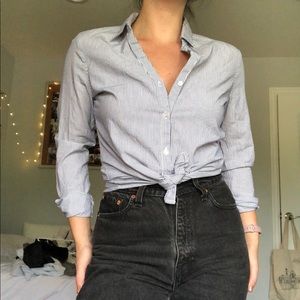 blue and white pinstripe button down shirt